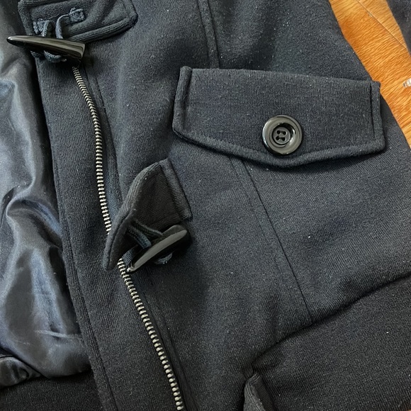 NWOT Navy Blue Preppy Pea Coat Toggle Buttons Jacket with Faux Fur Hood - Picture 9 of 10